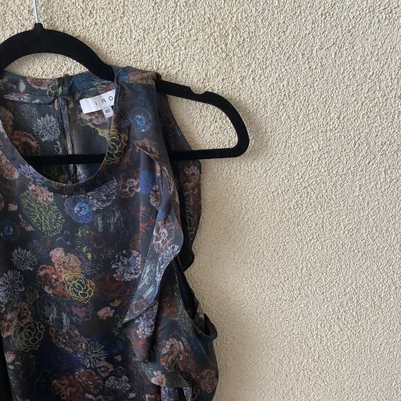 IRO Womens Top Silk Cold Shoulder Floral Blouse Peasant Cut Out Ciclan Size 40 - Picture 5 of 12